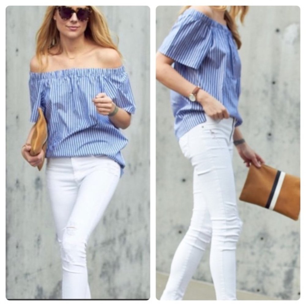 Ann Taylor off shoulder blue striped top - Small